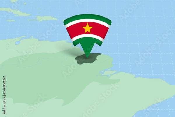 Fototapeta Suriname Location Highlighted on American Map with Flag Icon.