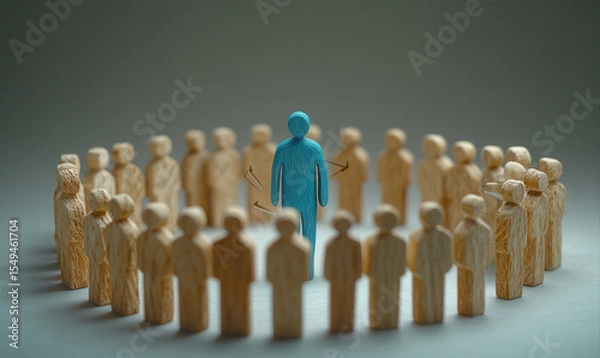 Fototapeta A solitary figure surrounded by a large group
