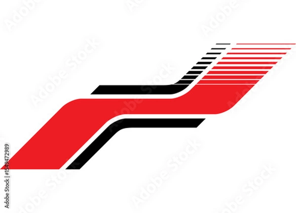 Fototapeta Vector red and black striped pattern on white background. Racing design element for car body, boat, sportswear, toy. Dynamic Striped vector background. Speed