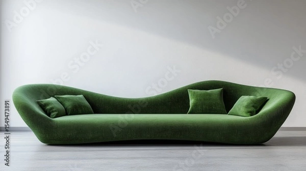 Fototapeta Eco-friendly lounge chair in a luxurious green fabric. Unique design with soft texture and modern aesthetic.