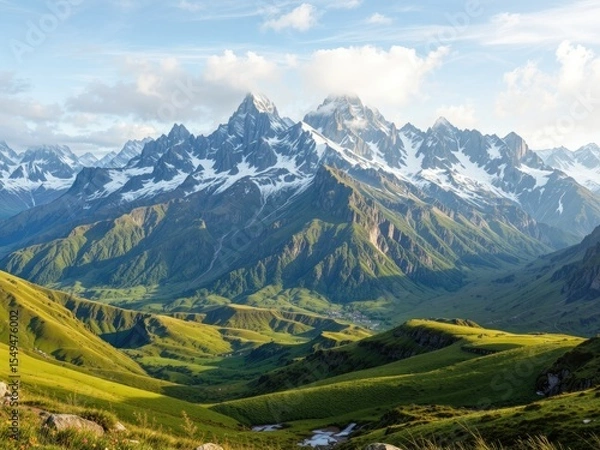 Fototapeta Mountain Spring Melt: Verdant Peaks