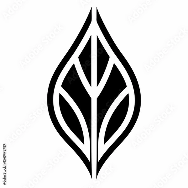 Obraz Stylized leaf illustration isolated on white background in black and white