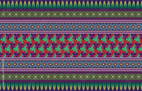 Fototapeta tribal ethnic themes geometric seamless background with a Peruvian american indigenous pattern. Textile print with rich native American tribal themes in an ethnic traditional style. Clothing 
