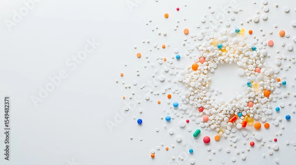 Fototapeta Colorful and White Spheres Arranged in a Circular Pattern on a Light Background