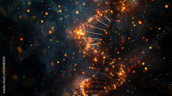 Fototapeta Illuminated DNA Strand with Sparkling Particles