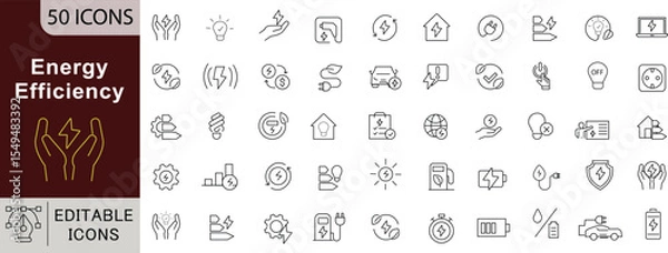 Fototapeta Energy Efficiency Line Icons Set: Renewable Power, Smart Home & Sustainable Solutions. Editable Stroke 