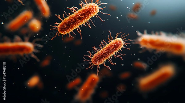 Fototapeta Microscopic View of Bacteria: Rod-Shaped Organisms with Flagella