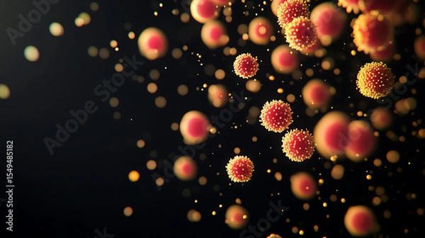 Fototapeta Microscopic View of Viral Particles Floating in Dark Environment
