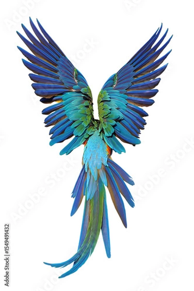 Fototapeta Beautiful feathers on the back of Harlequin Macaw parrot isolated on transparent background png file	