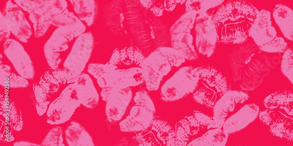 Fototapeta Kiss prints of different lips. Mixed media, vector design, seamless pattern, background