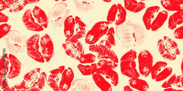 Fototapeta Kiss prints of different lips. Mixed media, vector design, seamless pattern, background