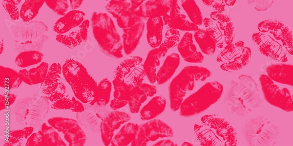 Fototapeta Kiss prints of different lips. Mixed media, vector design, seamless pattern, background