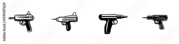 Obraz Set of black icons featuring various styles of toy and artistic guns in a minimalistic design