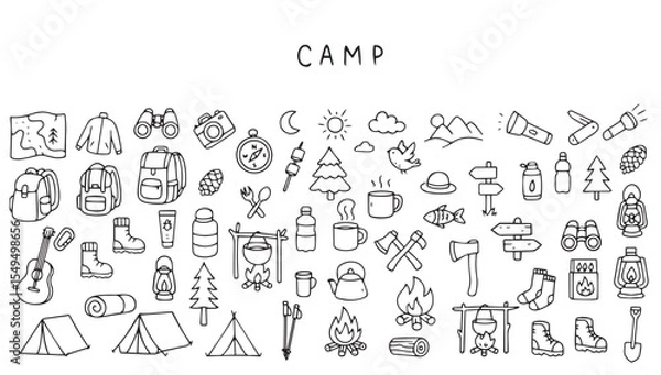 Fototapeta Education in Doodles style. Hand drawn Back to school drawing elements. School supplies and creative elements isolated on white background. Vector 