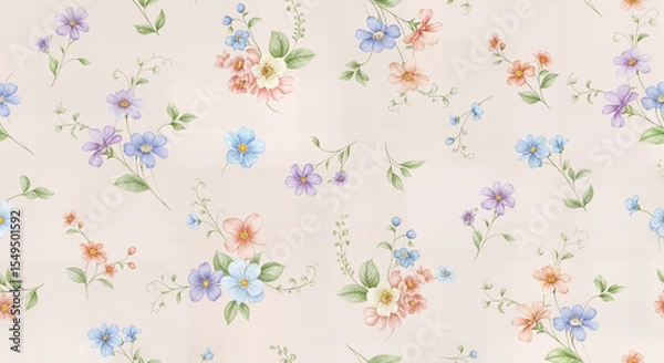 Fototapeta Soft Pastel Watercolor Floral Illustration for Elegant Romantic Home Decor