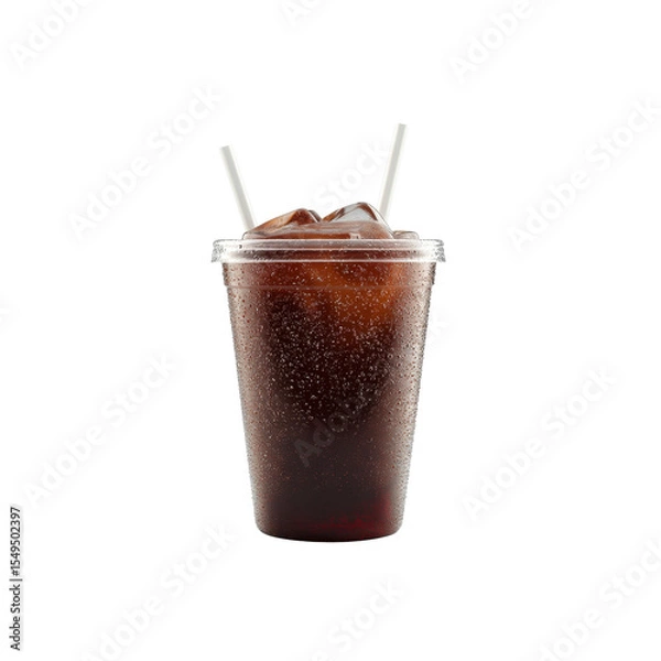 Fototapeta Refreshing Iced Cola in a Disposable Cup with Two Straws