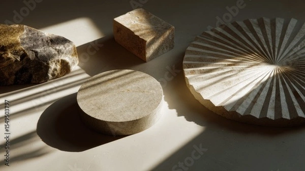 Fototapeta Minimalist Stone Composition with Radial Pattern and Sunlight, Generative Ai