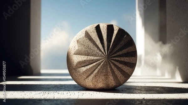 Fototapeta Minimalist Stone Composition with Radial Pattern and Sunlight, Generative Ai