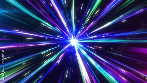 Obraz 放射状に広がるカラフル光線の集中線背景 / スピード感ある光エフェクト素材