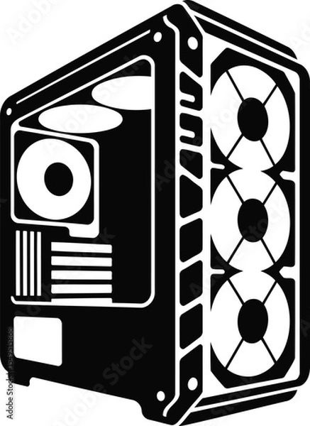 Obraz Silhouette of a Computer Tower with Cooling Fans - Vector Design.