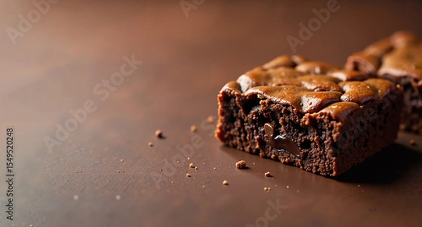 Obraz A close-up of freshly baked chocolate brownies against a rich brown background.