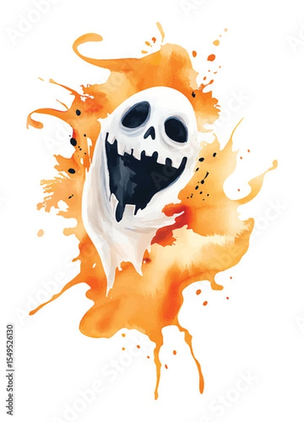 Fototapeta Halloween ghost watercolor illustration vector hand drawn on orange abstract background