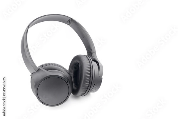 Fototapeta black wireless headphones isolated on white background with clipping path, close up