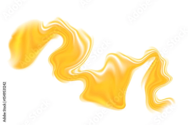 Fototapeta Fluid yellow gold neon glow futuristic flowing wave form, iridescent holographic splashing isolated PNG design element, transparent background. Dream glow abstract geometric shape.