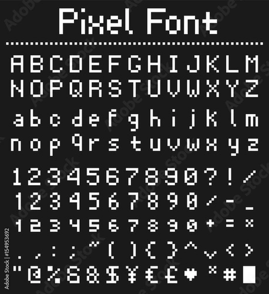 Fototapeta pixel type for games, retro font vector illustration