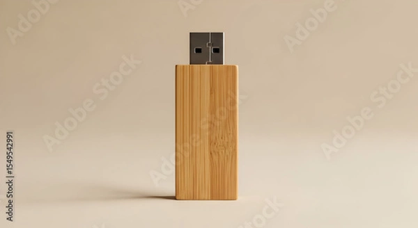 Fototapeta Isolated USB Stick: Wooden Data Storage Solution