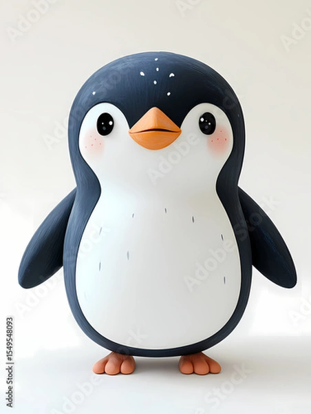Fototapeta This cartoon penguin is a cute and happy bird character. It has an orange beak and lovely eyes.