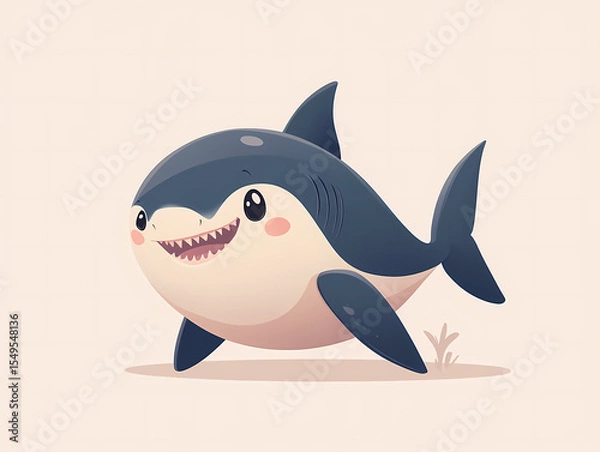 Fototapeta This cheerful cartoon shark with a friendly smile is ready for some fun in the ocean.