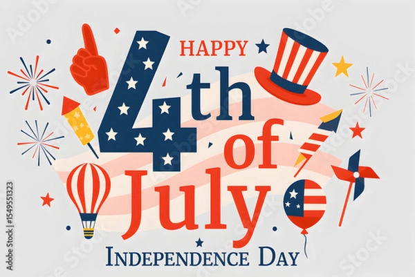 Fototapeta Happy fourth of july independence day design with fireworks and balloons