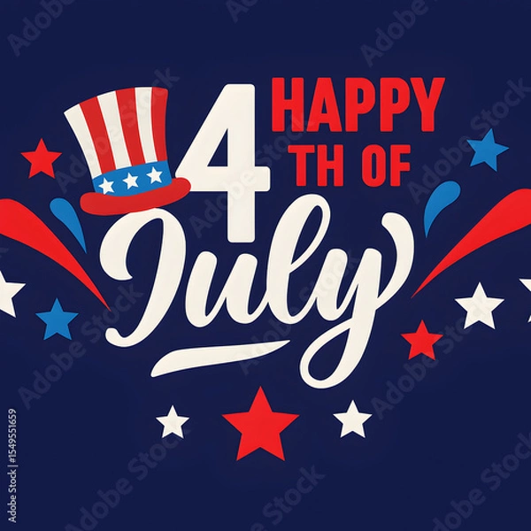 Fototapeta Happy fourth of july design with patriotic hat and stars on blue
