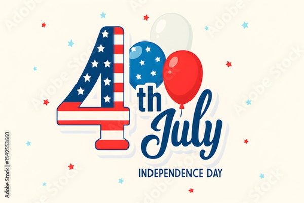 Fototapeta Fourth of july independence day design with balloons and stars on white