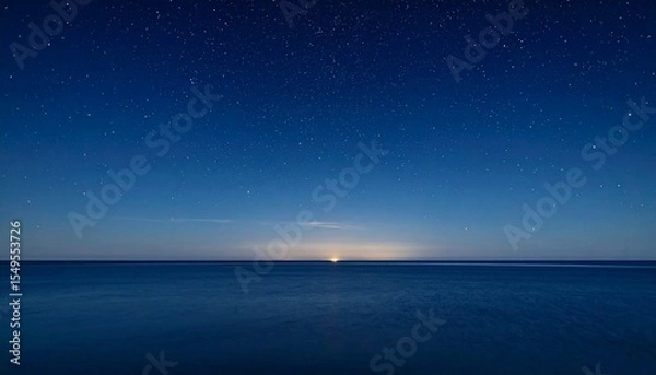 Obraz Deep indigo sky scattered with crisp starlight, glowing softly above a minimal horizon line in perfect stillness.