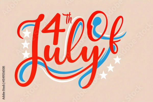 Fototapeta Decorative fourth of july text design with stars isolated on background
