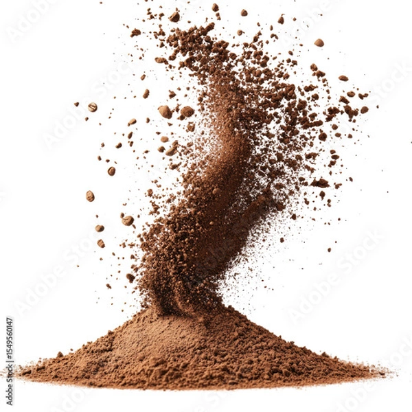 Fototapeta Brown coffee powder spiraling upward from a mound on a clean surface, transparent background, cutout PNG
