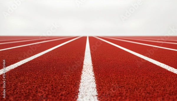 Fototapeta Athletic Red Running Track with Crisp White Lanes