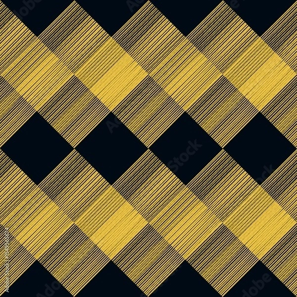 Fototapeta Golden diamond seamless repeating pattern on dark background. Geometric abstract luxury background. Seamless modern pattern with diagonal golden lines