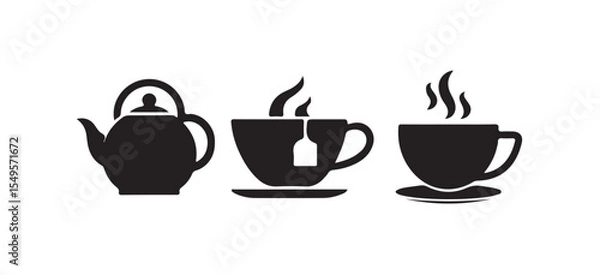 Fototapeta Tea cup icon bundle set, hot tea or coffee cup line art vector illustration on white background