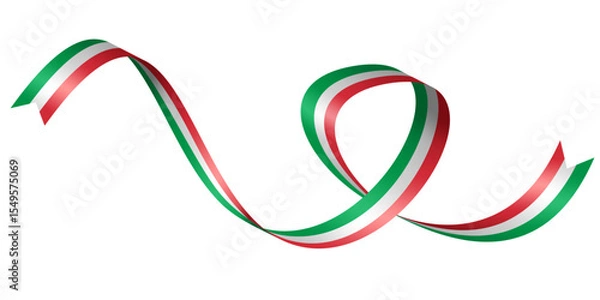 Obraz High-Resolution Italian Flag Ribbon in 3D Glossy Style, Horizontally Curved, Isolated on White Background. Editable Vector Illustration, Perfect for Graphic Design and Print Elements, EPS Format