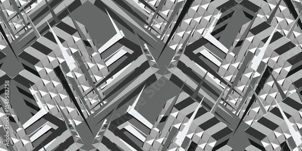 Fototapeta Abstract 3D geometric seamless pattern in black and white. Perfect for modern backgrounds, wallpapers, textiles, web design, and digital projects.