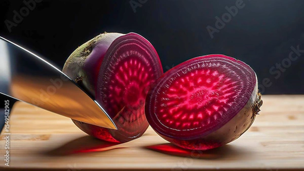Obraz Transparent beetroot, cut in half, like a crystal with a faceted surface,