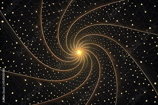 Fototapeta Stylized black digital background with glowing linear elements and scattered soft dots – futuristic and clean design perfect for dark mode UI, sci-fi visuals, presentations, and tech branding assets

