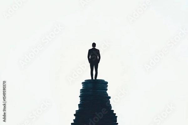 Obraz A solitary figure stands atop a stack of coins
