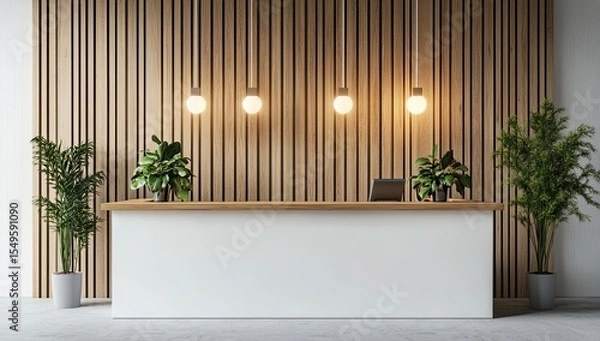 Obraz Modern reception desk in light wood & white