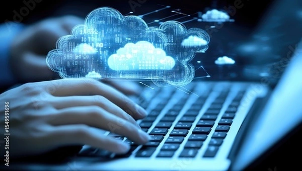 Obraz Hands typing on laptop with digital cloud image