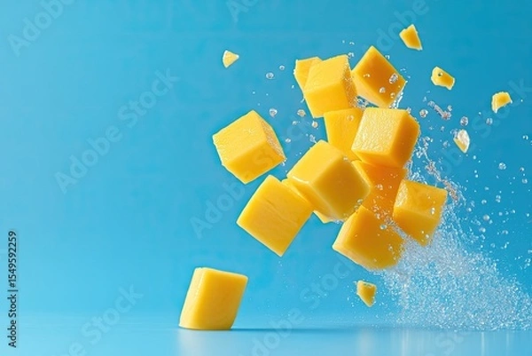 Obraz Mango cubes exploding in water