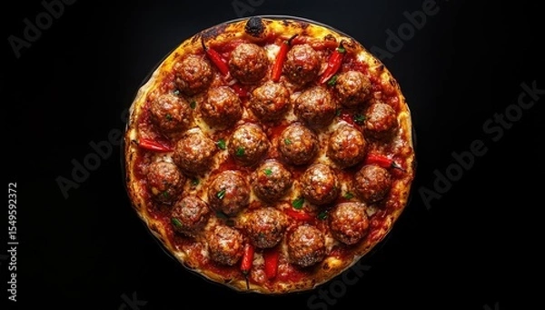 Obraz Meatball pizza with peppers